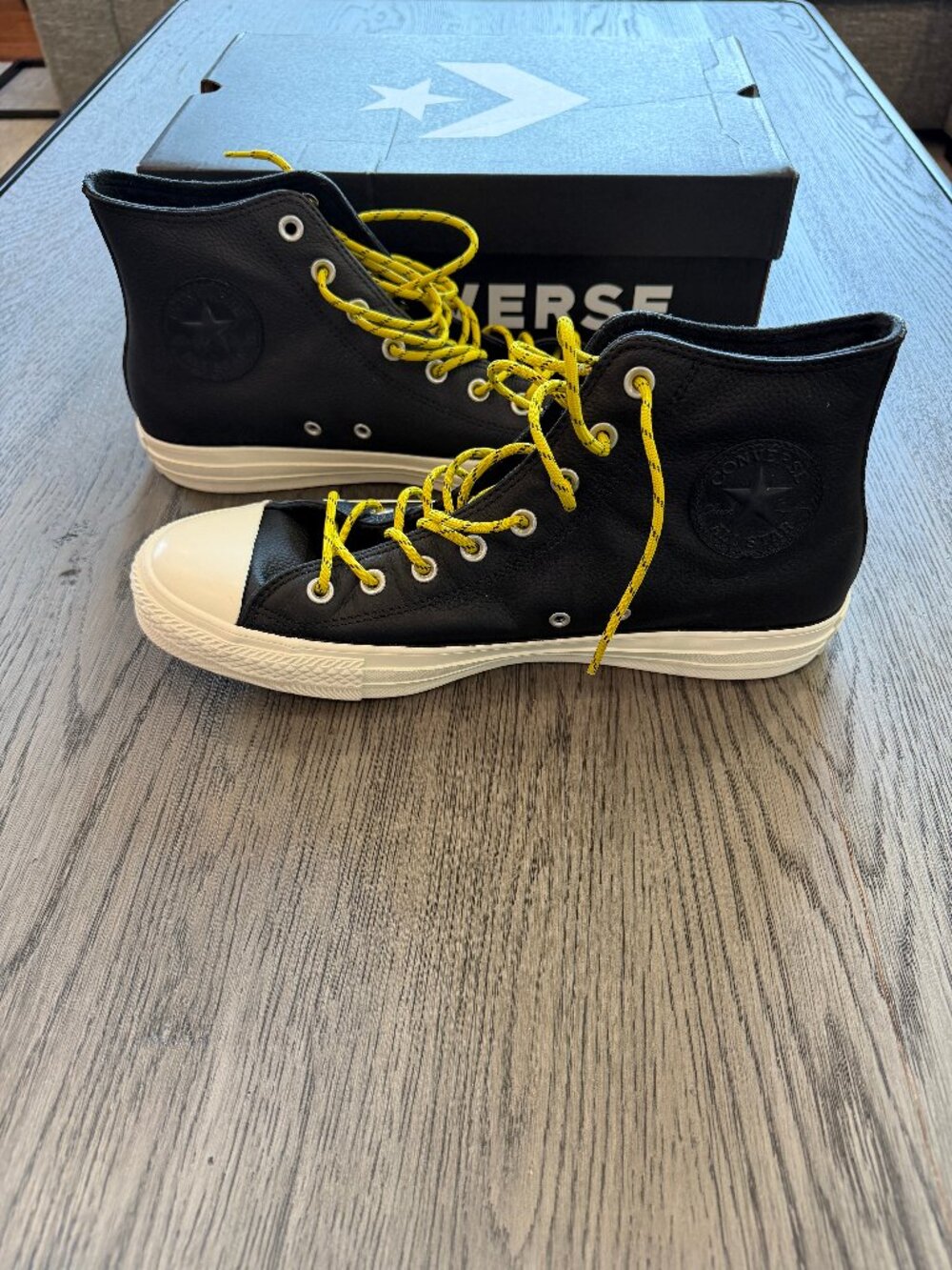 NIB Converse Leather CTAS HI Black Bold Citron Egret 163339C Men's Size 11.5 y2k